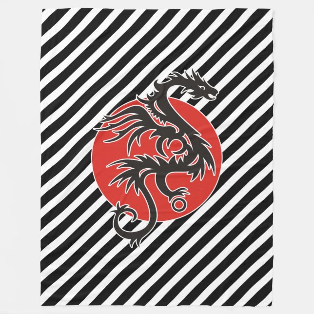 Dragon Sol - svart rött vitt + dina idéer Fleecefilt (Framsidan)