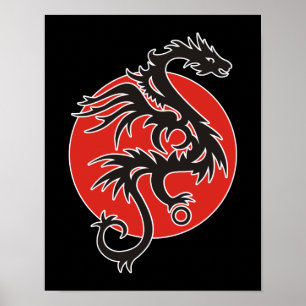Dragon Sol - svart rött vitt + dina idéer Poster