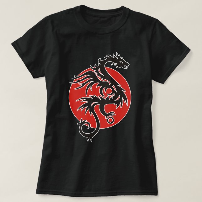Dragon Sol - svart rött vitt + dina idéer T-shirt (Design framsida)