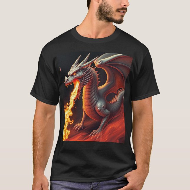 DRAGON som avger eld från munnen T Shirt (Framsida)