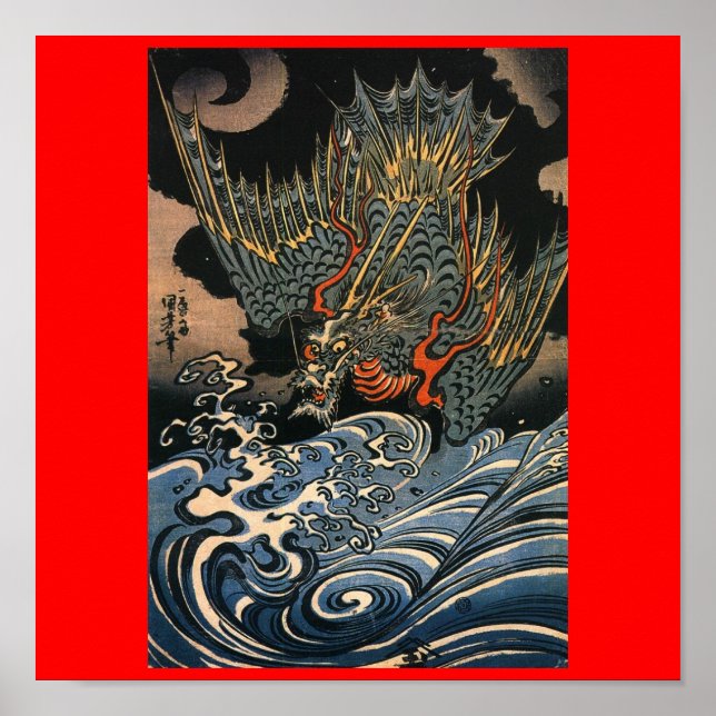 Dragon som flyger över Vatten c. 1800-talet (Japan Poster (Framsidan)