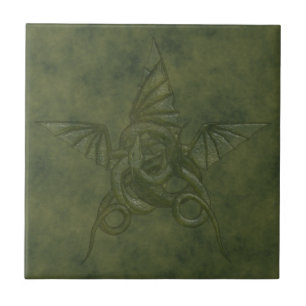 Dragon Star - Grönt Embossed Leather Image Kakelplatta