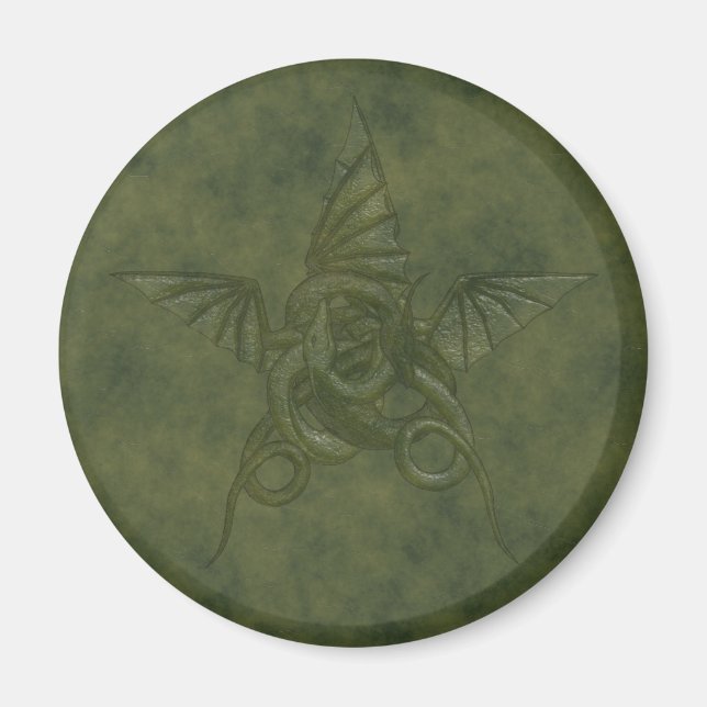 Dragon Star - Grönt Embossed Leather Image Magnet (Framsidan)