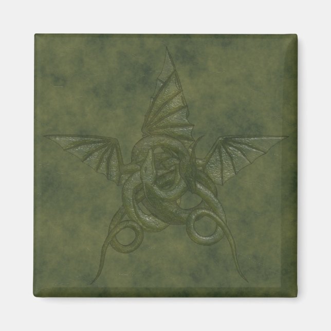 Dragon Star - Grönt läderbild med reliefmärke Magnet (Framsidan)