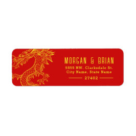 Dragon Stil förklädd Guld + röd Returadress Etikett