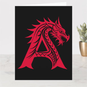 Dragon Styled Brev A, Dragon Alphabet, Monogram Kort