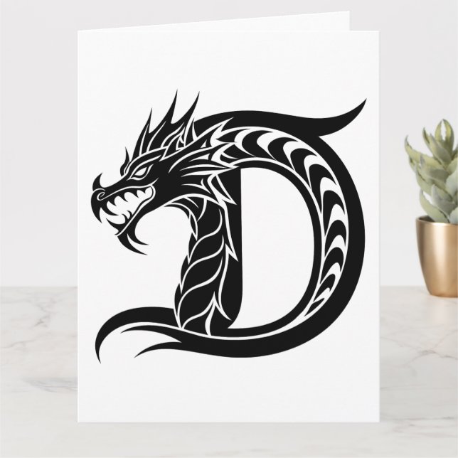 Dragon Styled Brev D, Dragon Alphabet, Monogram Kort (Liten växt)