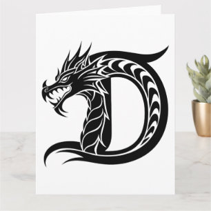 Dragon Styled Brev D, Dragon Alphabet, Monogram Kort