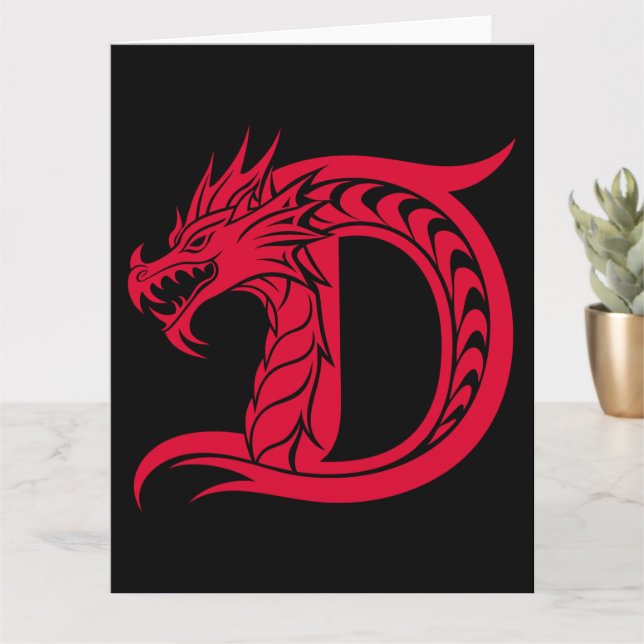 Dragon Styled Brev D, Dragon Alphabet, Monogram Kort (Liten växt)