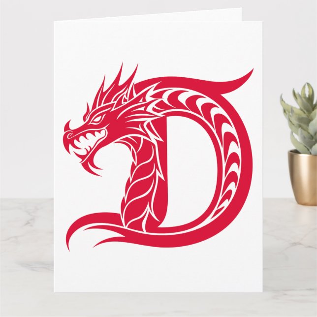 Dragon Styled Brev D, Dragon Alphabet, Monogram Kort (Liten växt)