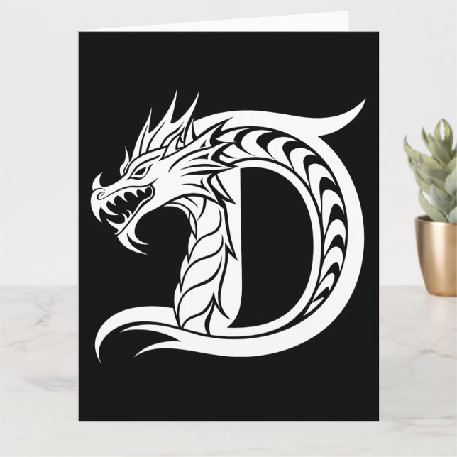Dragon Styled Brev D, Dragon Alphabet, Monogram Kort (Liten växt)