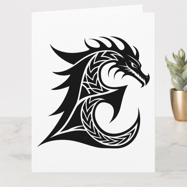 Dragon Styled Brev E, Dragon Alphabet, Monogram Kort (Liten växt)