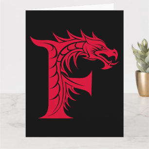 Dragon Styled Brev F, Dragon Alphabet, Monogram Kort