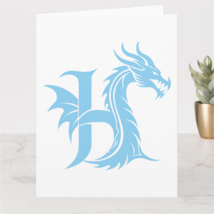 Dragon Styled Brev H, Dragon Alphabet, Monogram Kort
