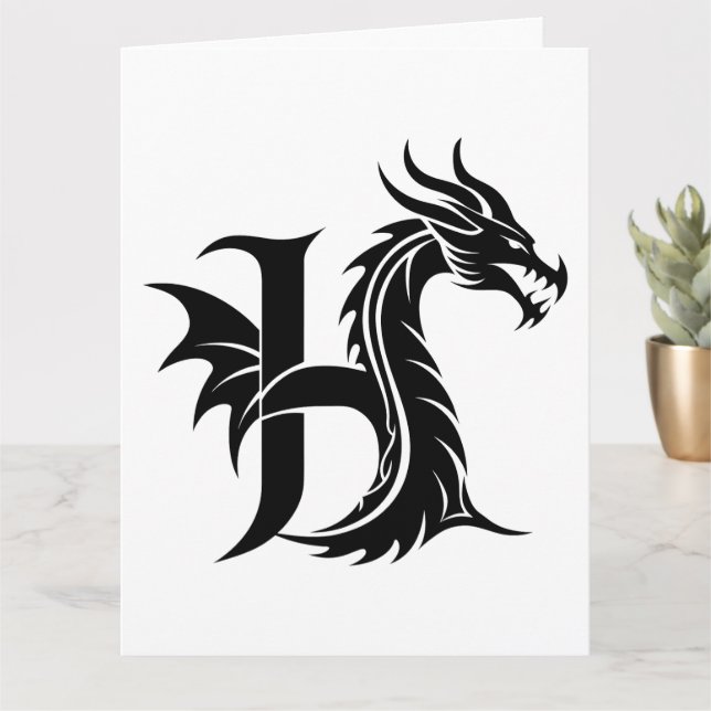Dragon Styled Brev H, Dragon Alphabet, Monogram Kort (Liten växt)
