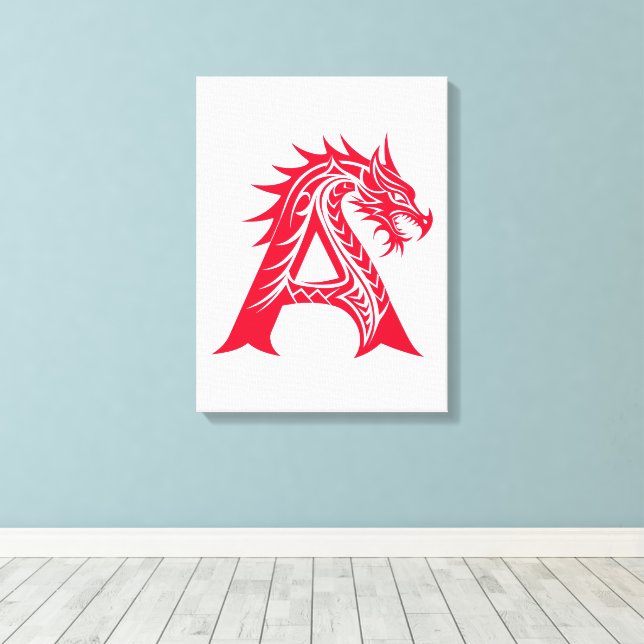 Dragon Styled Letter A, Dragon Alphabet, Monogram Canvastryck (Insitu (trägolv))