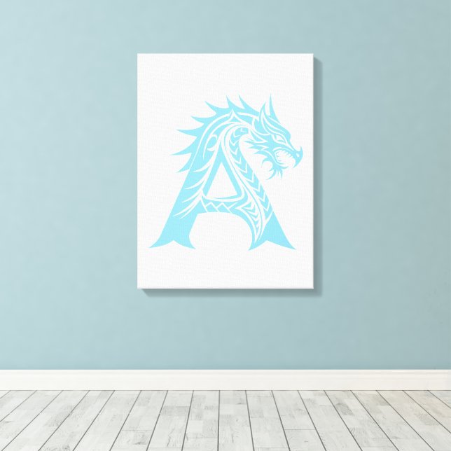 Dragon Styled Letter A, Dragon Alphabet, Monogram Canvastryck (Insitu (trägolv))