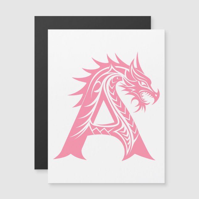 Dragon Styled Letter A, Dragon Alphabet, Monogram Magnetisk Inbjudningskort (Fram/baksida)