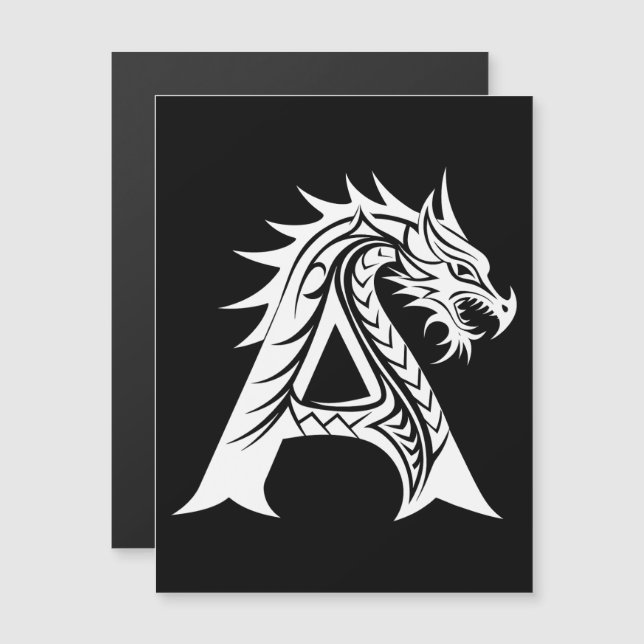 Dragon Styled Letter A, Dragon Alphabet, Monogram Magnetisk Inbjudningskort (Fram/baksida)