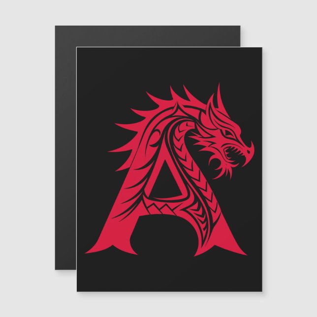 Dragon Styled Letter A, Dragon Alphabet, Monogram Magnetisk Inbjudningskort (Fram/baksida)