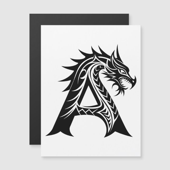 Dragon Styled Letter A, Dragon Alphabet, Monogram Magnetisk Inbjudningskort (Fram/baksida)
