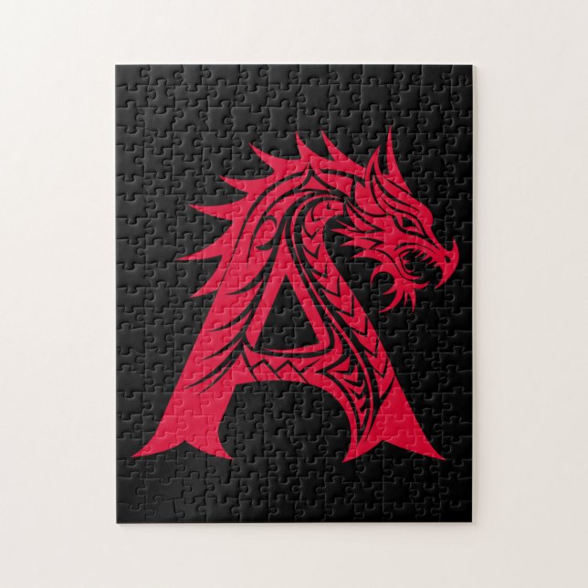 Dragon Styled Letter A, Dragon Alphabet, Monogram Pussel (Vertikal)