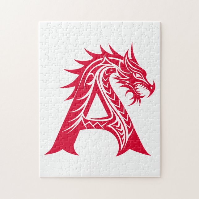 Dragon Styled Letter A, Dragon Alphabet, Monogram Pussel (Vertikal)