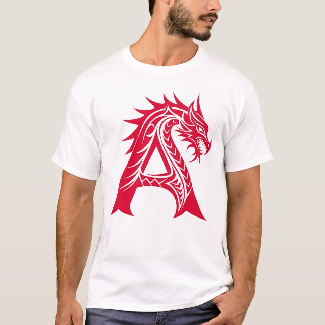 Dragon Styled Letter A, Dragon Alphabet, Monogram T Shirt (Framsida)