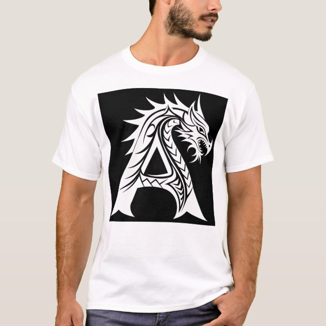 Dragon Styled Letter A, Dragon Alphabet, Monogram T Shirt (Framsida)