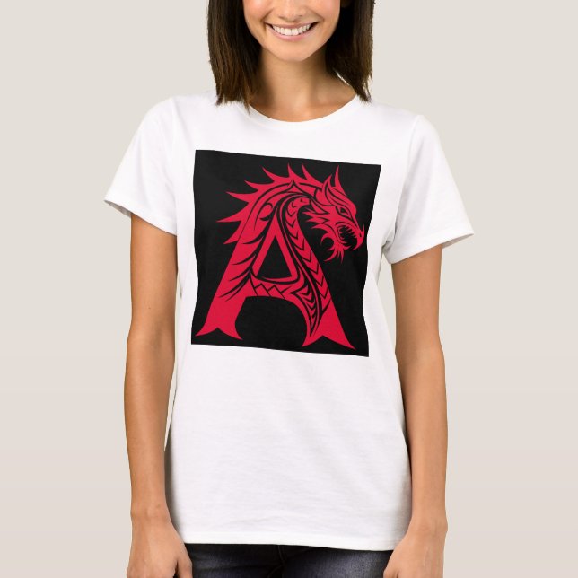 Dragon Styled Letter A, Dragon Alphabet, Monogram T Shirt (Framsida)