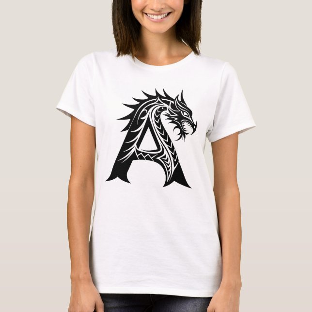 Dragon Styled Letter A, Dragon Alphabet, Monogram T Shirt (Framsida)