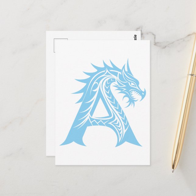 Dragon Styled Letter A, Dragon Alphabet, Monogram Vykort (Fram/Back In Situ)