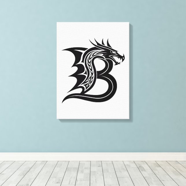 Dragon Styled Letter B, Dragon Alphabet, Monogram Canvastryck (Insitu (trägolv))