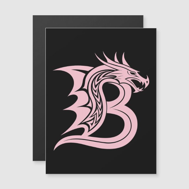 Dragon Styled Letter B, Dragon Alphabet, Monogram Magnetisk Inbjudningskort (Fram/baksida)