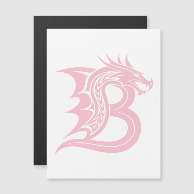 Dragon Styled Letter B, Dragon Alphabet, Monogram Magnetisk Inbjudningskort (Fram/baksida)