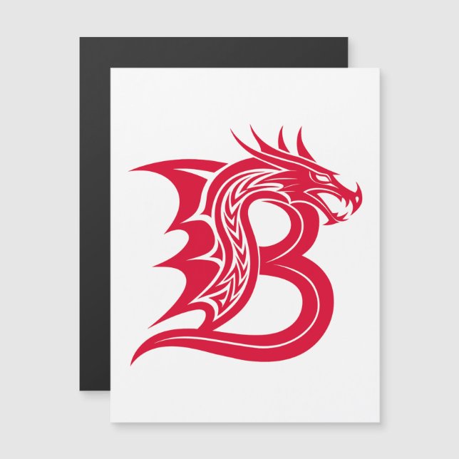 Dragon Styled Letter B, Dragon Alphabet, Monogram Magnetisk Inbjudningskort (Fram/baksida)