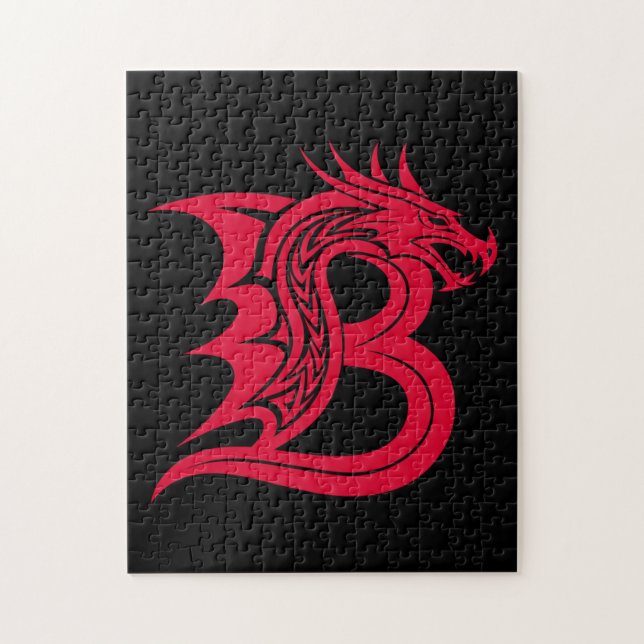 Dragon Styled Letter B, Dragon Alphabet, Monogram Pussel (Vertikal)