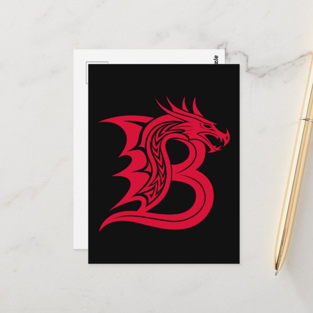 Dragon Styled Letter B, Dragon Alphabet, Monogram Vykort (Fram/Back In Situ)