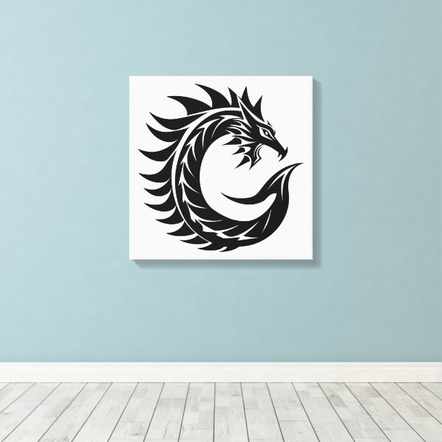 Dragon Styled Letter C, Dragon Alphabet, Monogram Canvastryck (Insitu (trägolv))