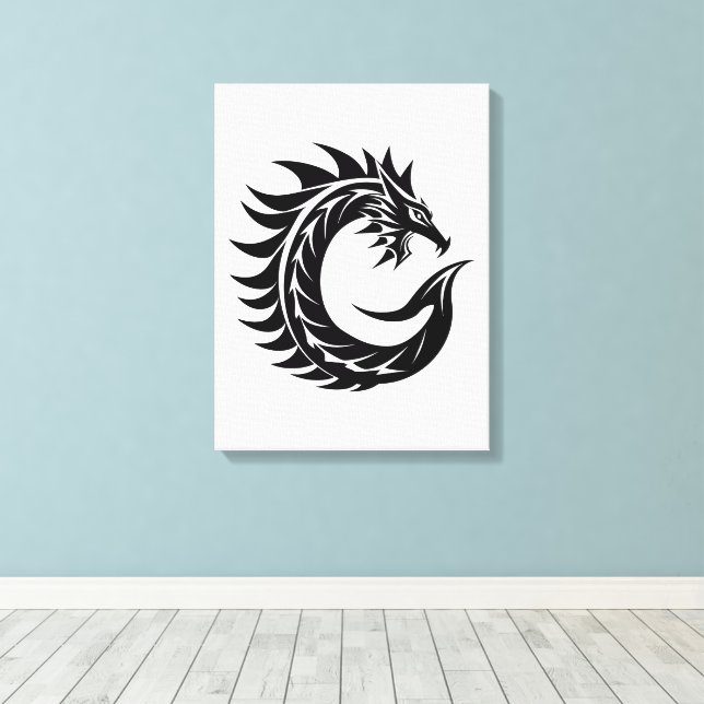 Dragon Styled Letter C, Dragon Alphabet, Monogram Canvastryck (Insitu (trägolv))