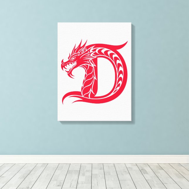 Dragon Styled Letter D, Dragon Alphabet, Monogram Canvastryck (Insitu (trägolv))