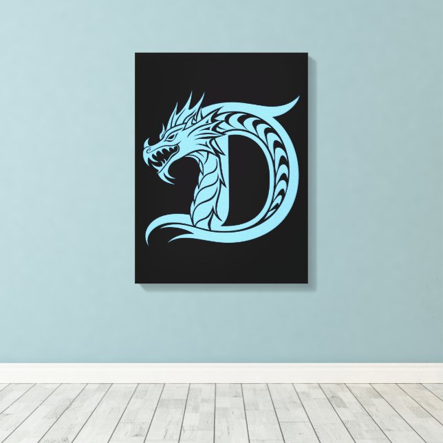 Dragon Styled Letter D, Dragon Alphabet, Monogram Canvastryck (Insitu (trägolv))