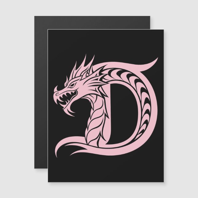 Dragon Styled Letter D, Dragon Alphabet, Monogram Magnetisk Inbjudningskort (Fram/baksida)