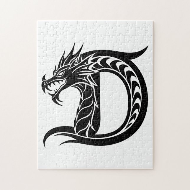 Dragon Styled Letter D, Dragon Alphabet, Monogram Pussel (Vertikal)