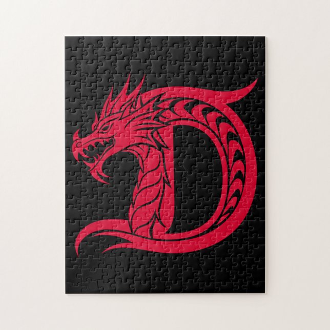 Dragon Styled Letter D, Dragon Alphabet, Monogram Pussel (Vertikal)
