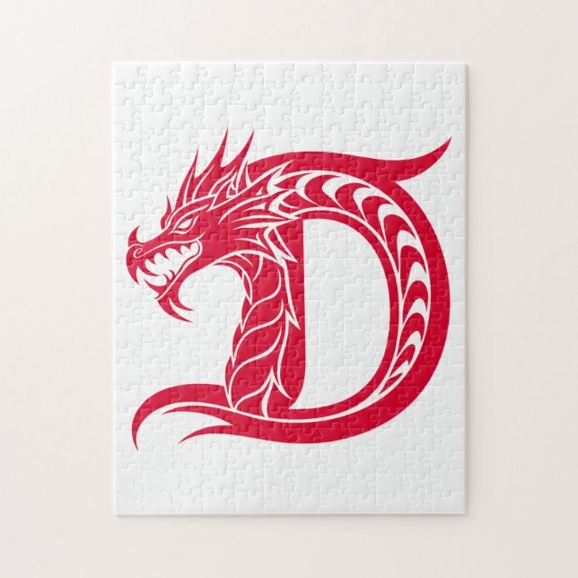 Dragon Styled Letter D, Dragon Alphabet, Monogram Pussel (Vertikal)