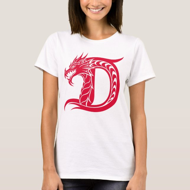 Dragon Styled Letter D, Dragon Alphabet, Monogram T Shirt (Framsida)