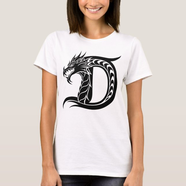 Dragon Styled Letter D, Dragon Alphabet, Monogram T Shirt (Framsida)