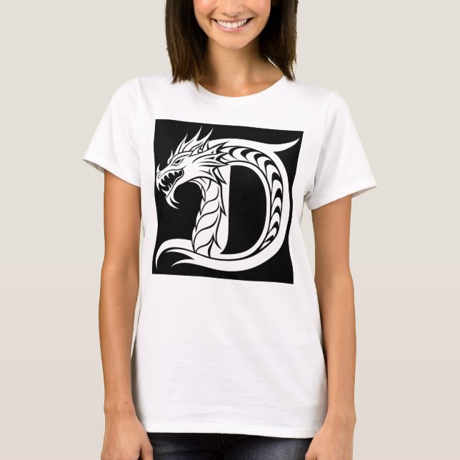 Dragon Styled Letter D, Dragon Alphabet, Monogram T Shirt (Framsida)
