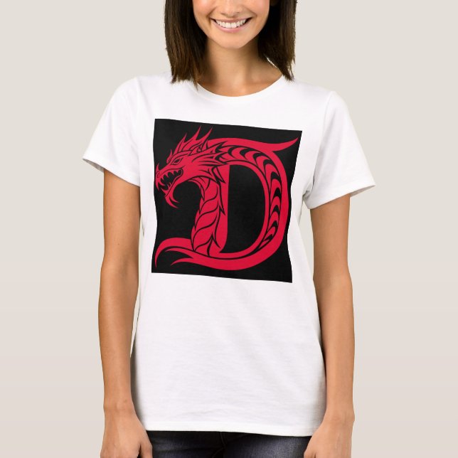 Dragon Styled Letter D, Dragon Alphabet, Monogram T Shirt (Framsida)